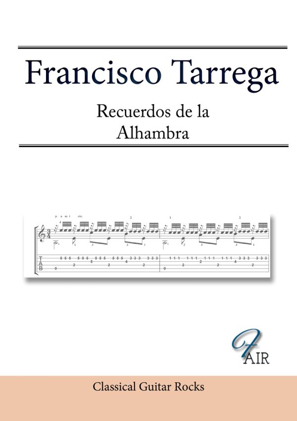 Tarrego Recuerdos de la alhambra guitar score TAB