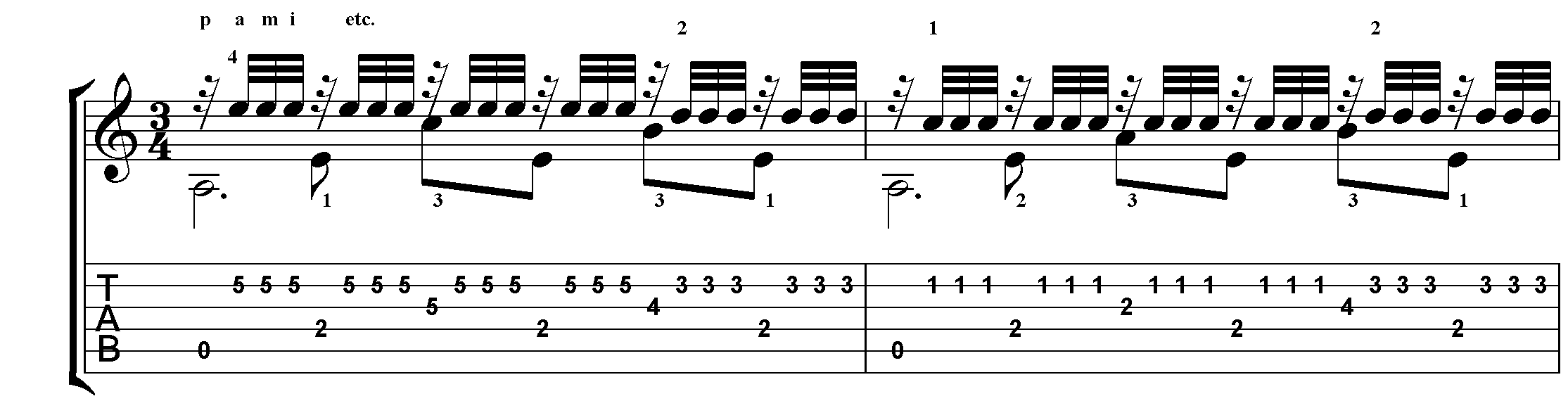 Tarrego Recuerdos de la alhambra guitar score TAB