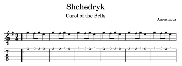 Carol of the bells for guitar in E minor